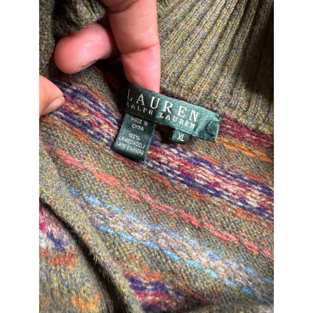 Lauren Ralph Lauren Green Fair Isle Lambswool Duster Cardigan Sweater XL - Picture 5 of 10